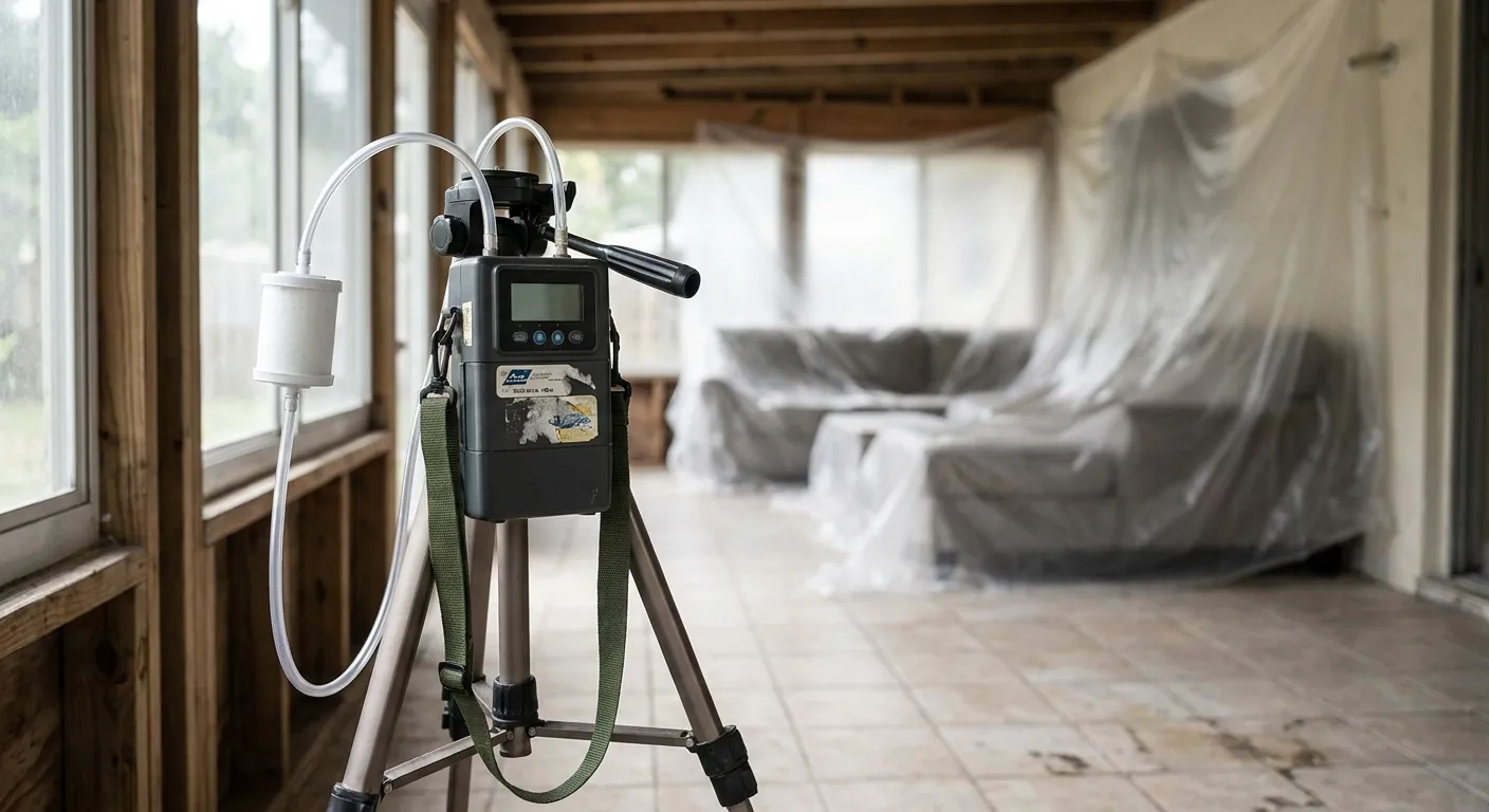 Asbestos air sampling pump running during a Broward renovation