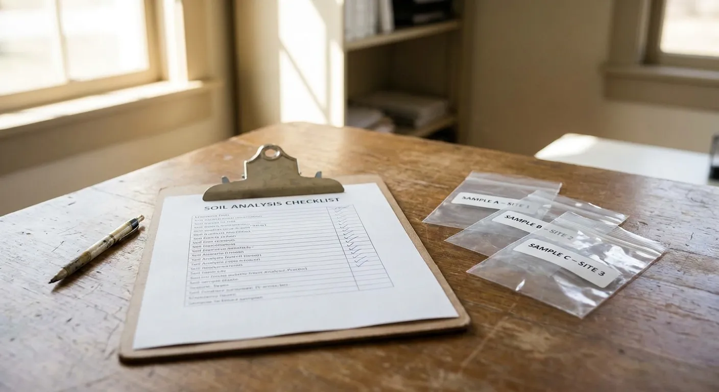 An asbestos inspection checklist beside labeled sample bags