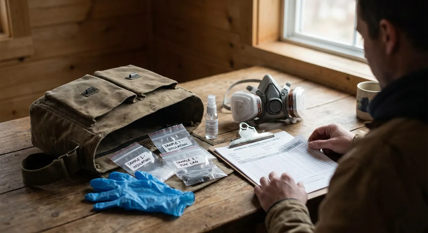 An independent asbestos inspector's sampling field kit and lab forms