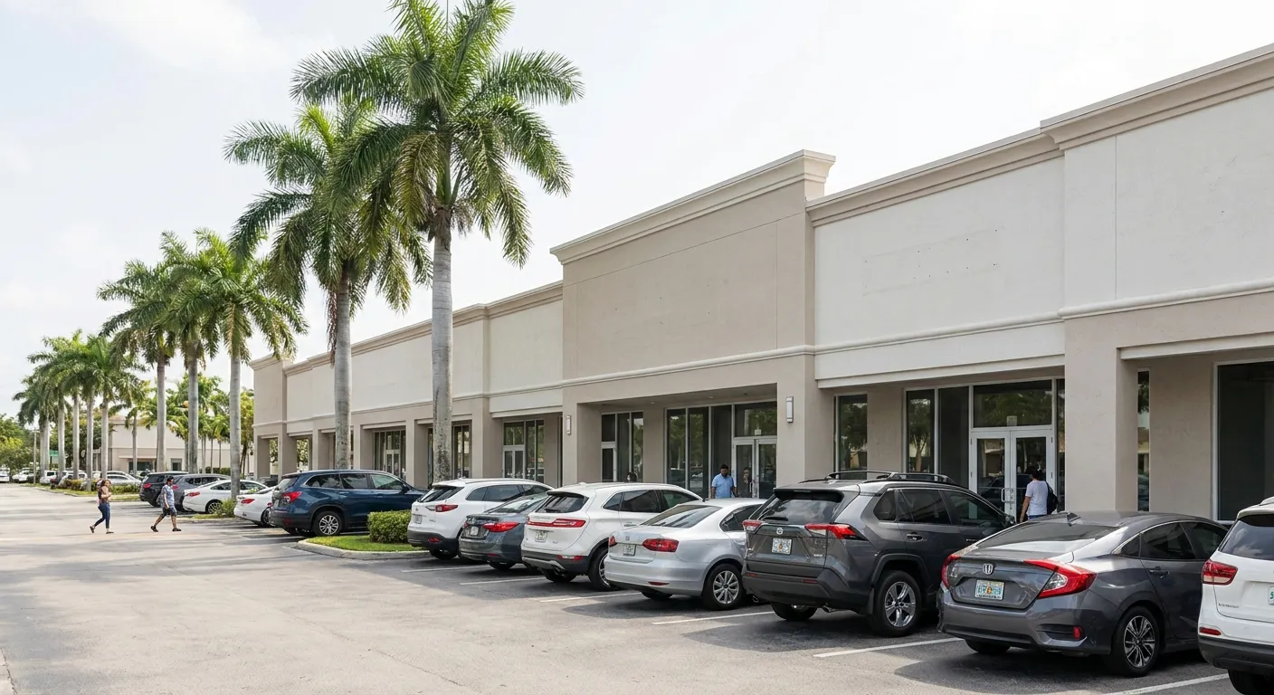 Older Pembroke Pines, FL commercial plaza, the kind of building that needs asbestos testing
