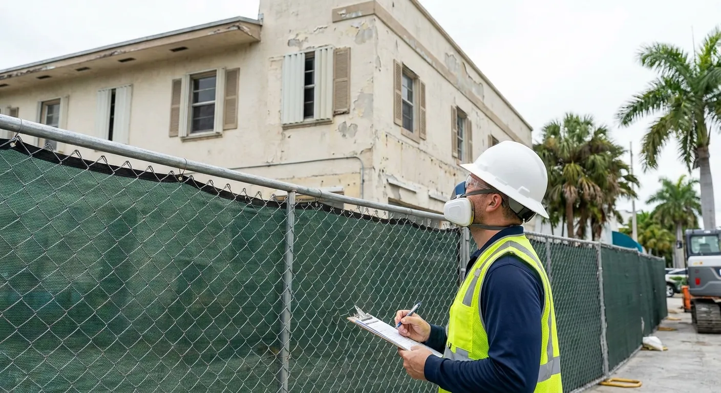 Pre-demolition asbestos survey at an older Broward structure